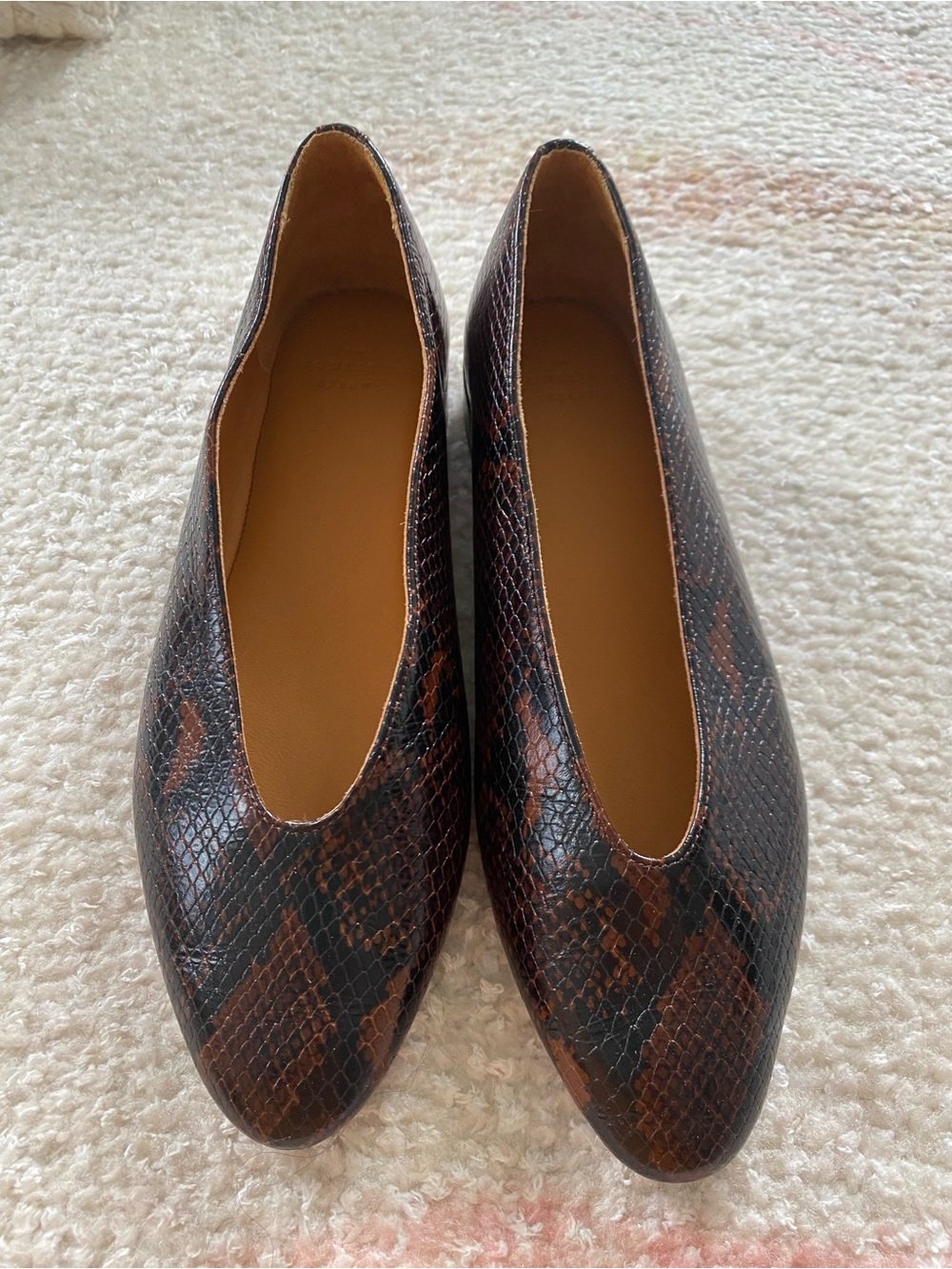 Sezane Matilda Low Ballerinas Brown Python Print - Size 6,5